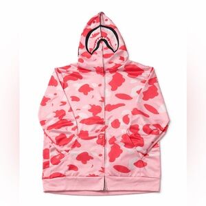 BAPE Style Pink Camo Shark Hoodie Full Zip WGM Streetwear XL